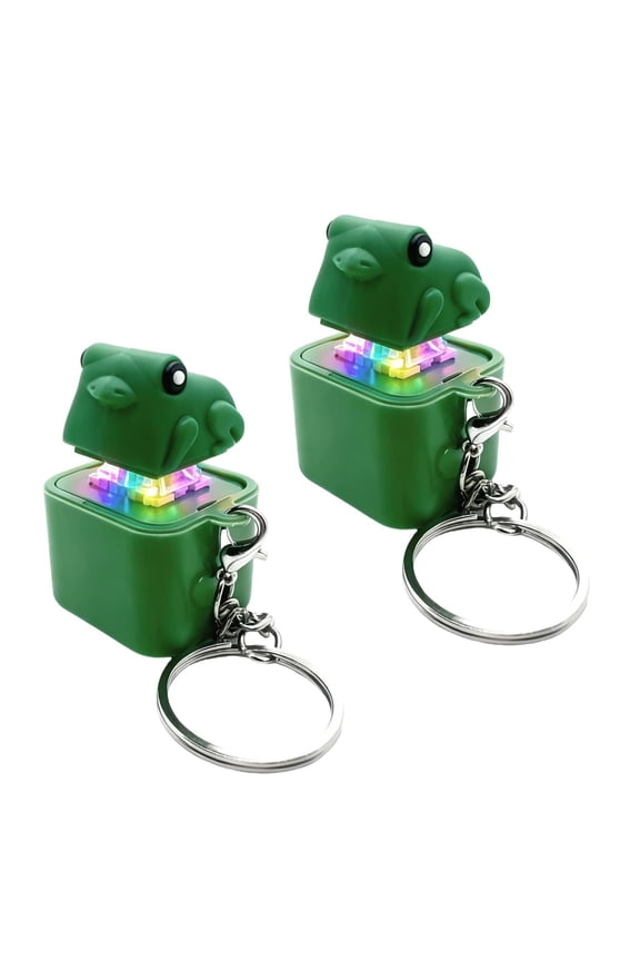 2-PCS Frog Croaking Fidget Toy Keychain with Sound and LED Lights, Rechargeable Stress Relief Fidget for Adults, Portable Anxiety Relief Noise Maker Keychain for Backpack Keys, Green