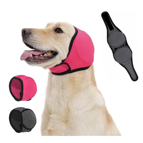 HUJHKIO 2 Pack Dog Ear Muffs, No Flap Ear Wraps for Dogs Hematoma - Waterproof Elastic Ear Cover with Calming Hoodie, Gray & Pink, Medium