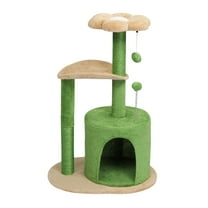 HUJHKIO 33in Cat Tree Tower with Scratching Posts, Curved Perch & Plush Bed - Multi-Level Cat Condo for Indoor Cats, Playground for Kittens, Green