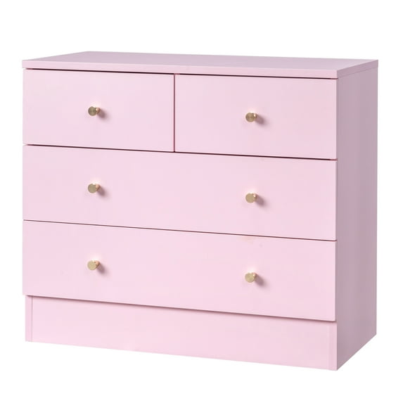 HUJHKIO 4-Drawer Dresser for Bedroom, Modern Wooden Nightstand, Compact Organizer Cabinet for Living Room, Home Office, Pink