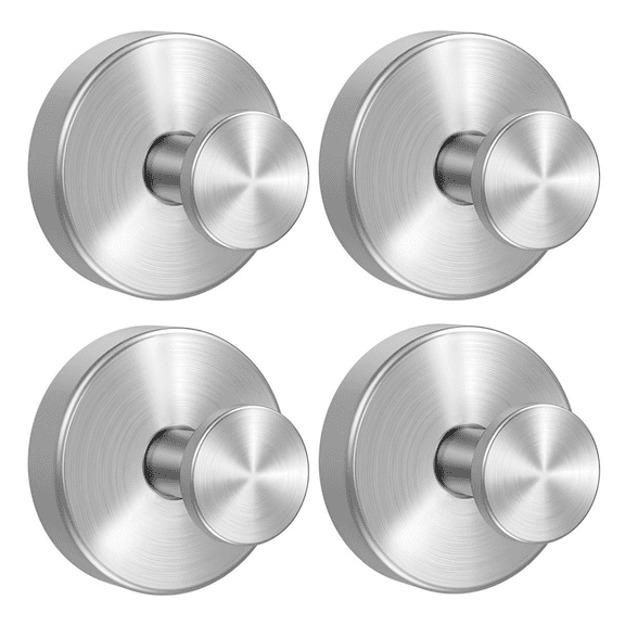 HUJHKIO 4 Pack Heavy Duty Suction Cup Hooks, Stainless Steel Rustproof Shower Hooks for Bathroom, Strong Vacuum Hooks, No Drill Adhesive Hooks for Kitchen Glass Tile Smooth Surface, Silver