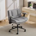 thumbnail image 1 of HUJHKIO Cross Legged Office Chair with Flip-Up Arms, Wide Swivel Chair, 360° Rolling Ergonomic Desk Chair, Adjustable Comfy Leather Seat for Home Office, Vanity & Study, Supports 300 lbs, Gray, 1 of 9