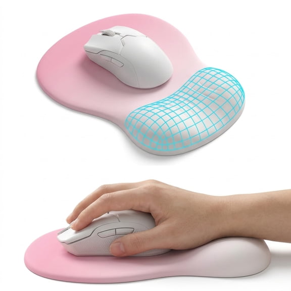 HUJHKIO Ergonomic Mouse Pad with Wrist Rest, Memory Foam Mousepad Wrist Support, Large Non-Slip Desk Pad with Silky Smooth Tracking for Gaming Office Computer Laptop, Thick Comfort Cushion, Pink