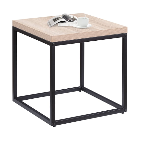 HUJHKIO Industrial Side Table, Square Wood and Metal Nightstand with Storage, Small End Table for Living Room Bedroom, Natural Oak, 17.7 Inch Slim Modern Accent Table, Easy Assembly, Sturdy Shelf