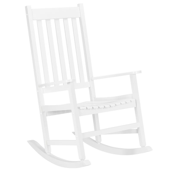 HUJHKIO Outdoor Wooden Rocking Chair for Patio Porch Garden, Solid Square Wood Frame White Rocker with Smooth Gliding Motion, Comfortable Classic Style for Front Porch Backyard Relaxation