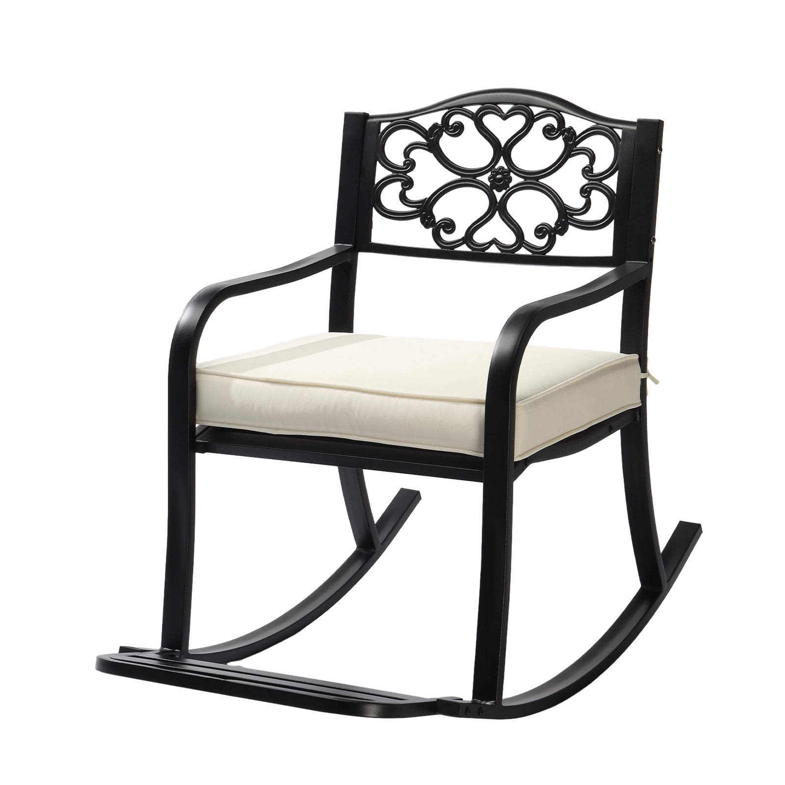 Outside Steel Rocker HUJHKIO Patio Rocking Chair with Cushion and Footrest, Outdoor Rocking ...