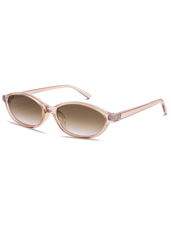 Women's Retro Oval Cat Eye Sunglasses 90s Y2K Narrow Tiny Shades for Women Trendy UV Protection Small Frame Sun Glasses for Heart Face Beach Travel