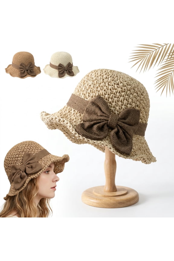 Woven Handmade Straw Hat with Ruffled, French Sun Hat, Crochet Hats for Women, Breathable Travel Hats, Beige, Small