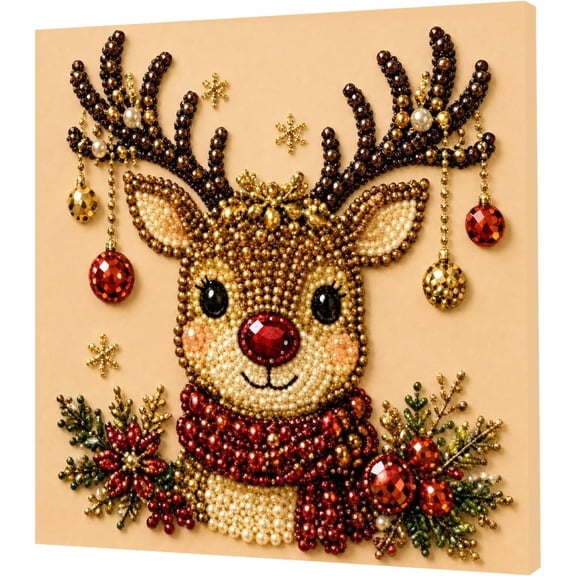 HUJTYs Christmas Decor Reindeer Pearl Art Kit for Adults | Diamond Painting Kit With Frame, DIY Home Decor Wall Art, Beginner DIY Seasonal Party Gift 3D Pearl Sparkle