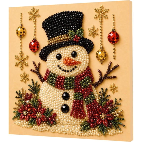 HUJTYs Christmas Decor Snowman Pearl Art Kit for Adults | Diamond Painting Kit With Frame, DIY Home Decor Wall Art, Beginner DIY Seasonal Party Gift 3D Pearl Sparkle
