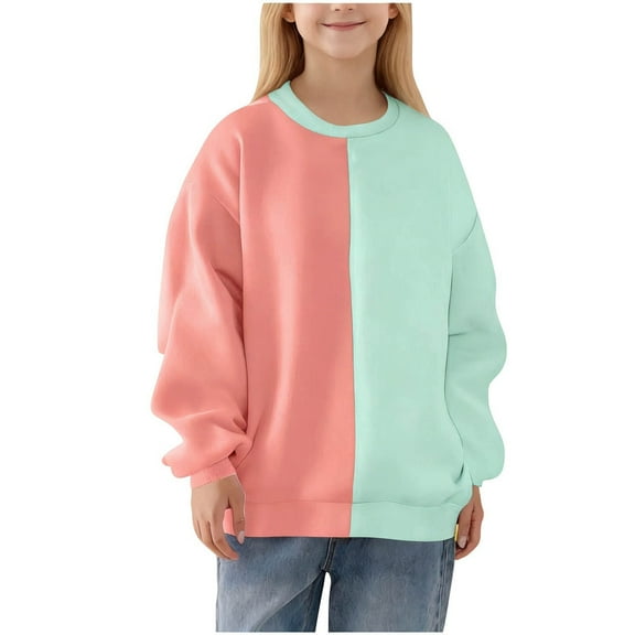 HUJlwoi 2-14 Y Unisex Baby Girls Boys Sweatshirt Comfy Thermal Color Block Crewneck Pullover Long Sleeve Casual Tops Outfits