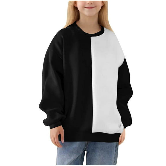 HUJlwoi 2-14 Y Unisex Baby Girls Boys Sweatshirt Comfy Thermal Color Block Crewneck Pullover Long Sleeve Casual Tops Outfits