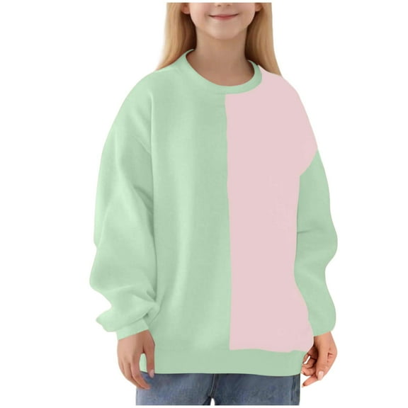 HUJlwoi 2-14 Y Unisex Baby Girls Boys Sweatshirt Comfy Thermal Color Block Crewneck Pullover Long Sleeve Casual Tops Outfits