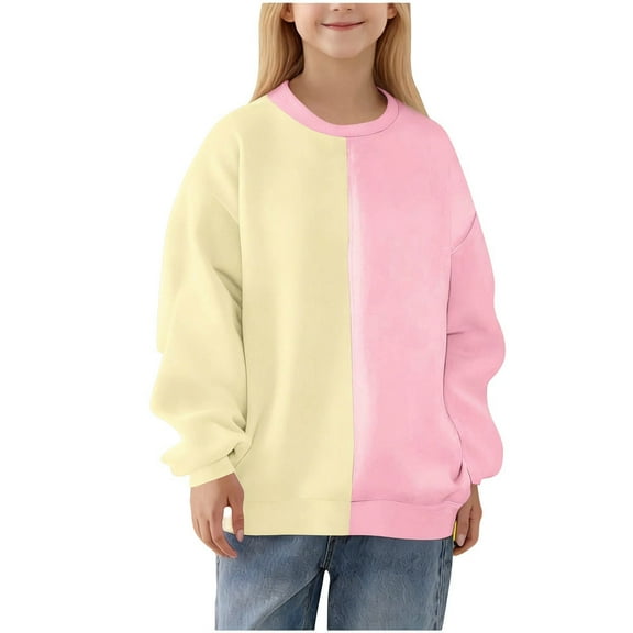 HUJlwoi 2-14 Y Unisex Baby Girls Boys Sweatshirt Comfy Thermal Color Block Crewneck Pullover Long Sleeve Casual Tops Outfits
