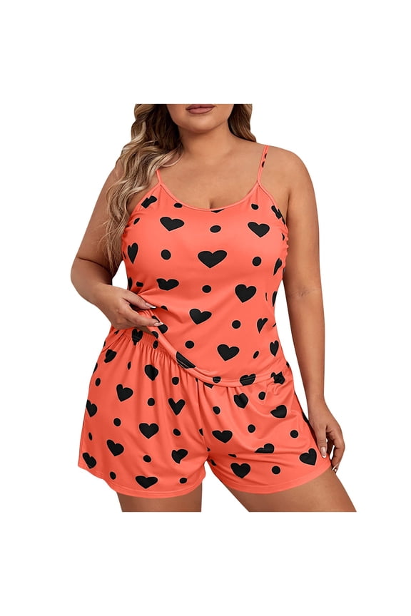 2 PC Plus Size Pajama Sets for Women Lightheight Print Cami Tank Top and Loose Shorts Pj Set Sleeveless Loungewear Clothes