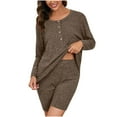 thumbnail image 1 of HUJlwoi 2 Piece Lounge Sets Ribbed Knitted Matching Outfits Button down Long Sleeve Tops Sleepwear Pj Sets Solid Color Sweatsuits Pajama Sets, 1 of 7
