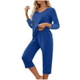 thumbnail image 1 of HUJlwoi 2 Piece Outfit Pj Sets for Woman Thin V Neck 3/4 Sleeve Top with Capri Pants Pajama Set Casual Sleepwear Tracksuits, 1 of 5