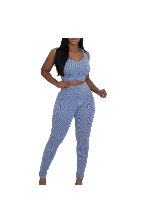 2 Piece Outfits Sets for Women Workout Sleeveless Bra Crop Tops Athletic Leggings Lounge Set Yoga Gym Clothes