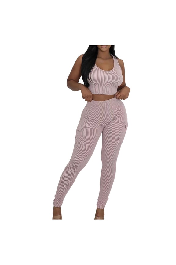 2 Piece Outfits Sets for Women Workout Sleeveless Bra Crop Tops Athletic Leggings Lounge Set Yoga Gym Clothes