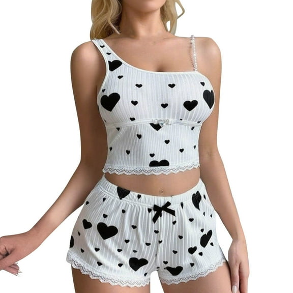 HUJlwoi 2 Piece Pajama Sets for Women Print Sleeveless Tank Tops and Comfy Shorts Sleepwear Trendy Loungewear Pjs Set