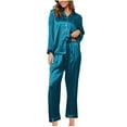 thumbnail image 1 of HUJlwoi 2 Piece Pj Sets for Woman Loose Stain Silk Button down Shirt with Pants Pajama Set Soft Comfy Sleepwear Clothes, 1 of 6