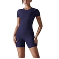 thumbnail image 1 of HUJlwoi 2 Piece Workout Sets for Women Fitted Short Sleeve T-Shirt and High Waist Shorts Yoga Set for Gym Running Outfits, 1 of 7