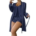 thumbnail image 1 of HUJlwoi 3 Piece Lounge Sets for Women Satin Silky Cami Top Matching Ruffle Elastic Waist Shorts Sleepwear Outfits with Open Front Robe, 1 of 2