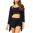 thumbnail image 1 of HUJlwoi 3 Piece Pajama Sets for Women Robe Cami Tank Top and Shorts Pj Set Soft Comfortable Sleepwear Casual Homewear, 1 of 5