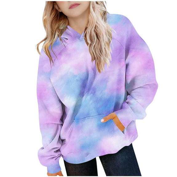 HUJlwoi 5-15 Y Unisex Children Tie Dye Sweatshirts Long Sleeve Hoodie Pullover with Pockets Casual Trendy Tops Fall Winter Outfit