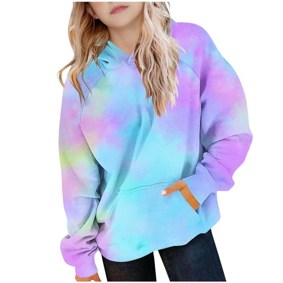 HUJlwoi 5-15 Y Unisex Children Tie Dye Sweatshirts Long Sleeve Hoodie Pullover with Pockets Casual Trendy Tops Fall Winter Outfit