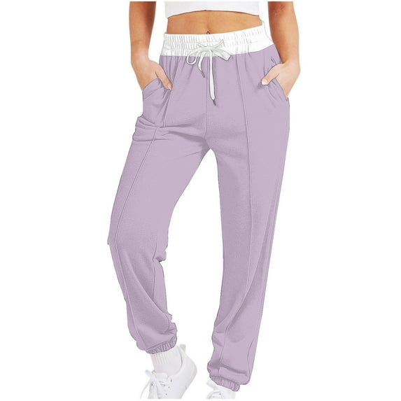 HUJlwoi Baggy Sweatpants Women Lightweight Color Block Cinch Bottom Pants with Pockets Outdoor Workout Stretchy Trousers