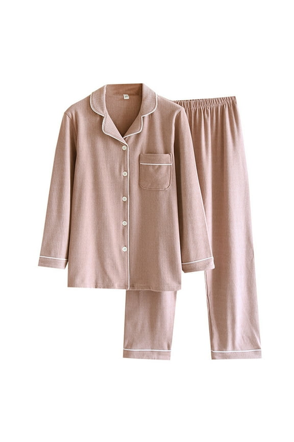 Button down Lounge Sets for Women Warm Winter Sleepwear Matching Clothing Long Sleeve Loungewear with Pockets and Long Pants Pajama Sets