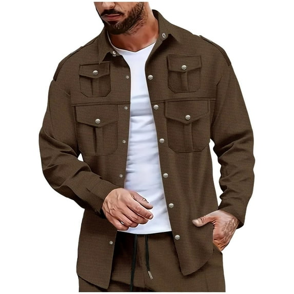 HUJlwoi Button down Shirts for Men Knit Lightheight Long Sleeve Lapel Shirt Jacket Casual Comfy Workout Shacket Clothes