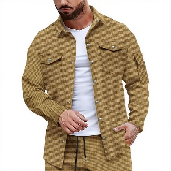 HUJlwoi Button down Shirts for Men Knit Lightheight Long Sleeve Lapel Shirt Jacket Casual Comfy Workout Shacket Clothes