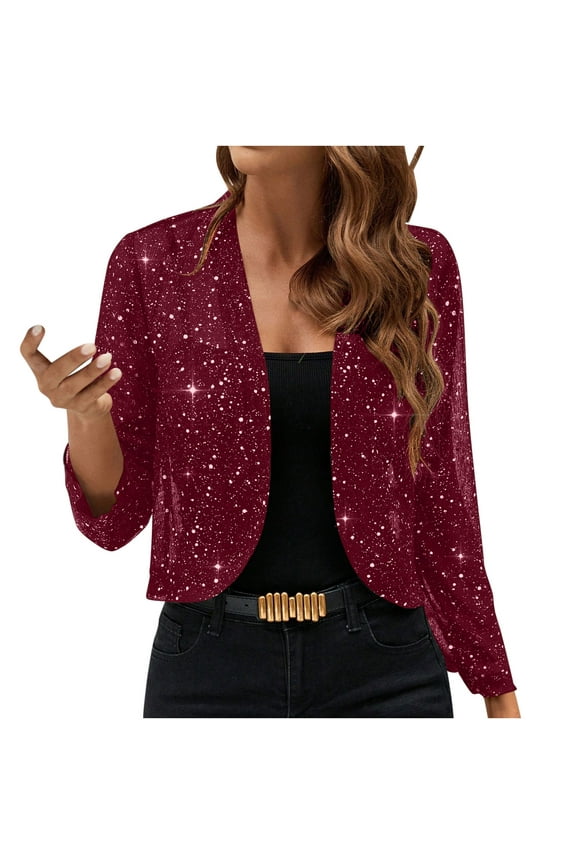 Cardigan for Women Long Sleeve Open Front Sequin Jackets Elegant Party Coat Tops Loose Lightweight Cropped Outerwear