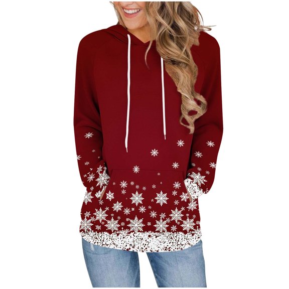 HUJlwoi Christmas Hooded Sweatshirts for Women Fashion Graphic Long Sleeve Tops Vacation Party Pullover Winter Clothes with Pockets