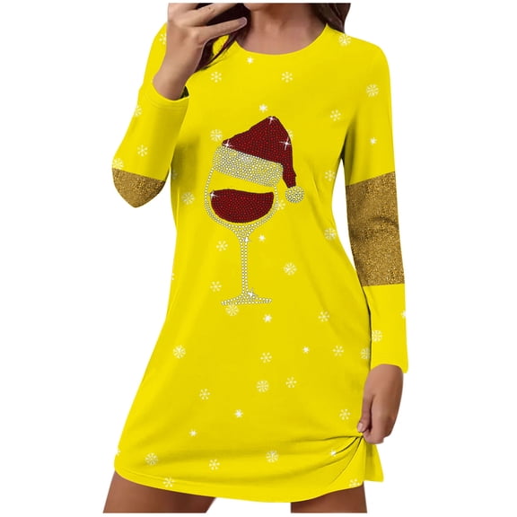 HUJlwoi Christmas Nightgowns for Women Long Sleeve Printed Sleepwear Crew Neck Loose Tank Sleepshirts Comfy Loungewear
