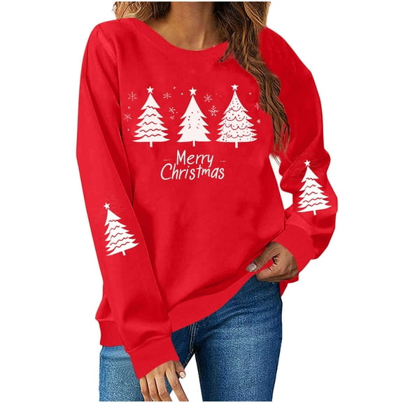 HUJlwoi Christmas Sweatshirts for Women Printed Crew Neck Long Sleeve Pullover Tops Soft Comfy Winter Party Outfits