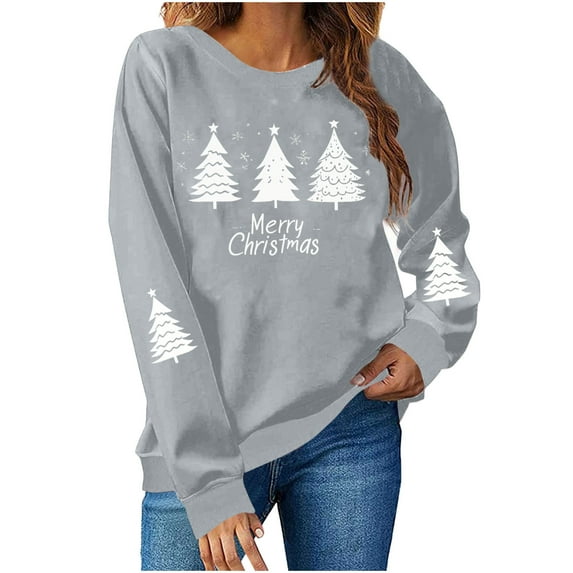HUJlwoi Christmas Sweatshirts for Women Printed Crew Neck Long Sleeve Pullover Tops Soft Comfy Winter Party Outfits