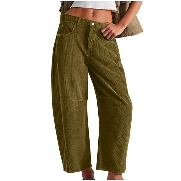 HUJlwoi Corduroy Pants for Women Loose Comfy Elastic Waist Wide Leg Pants with Pockets Casual Trendy Trousers Streetwear