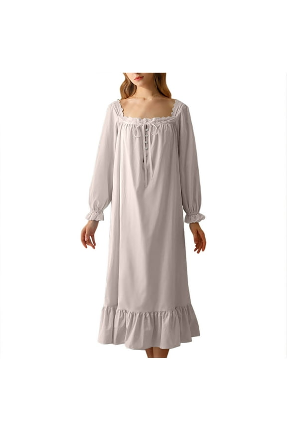 Cotton Nightgowns for Women Long Sleeve Square Neck Sleepshirt Loose Ruffle Full Length Nightdress Long Sleepwear