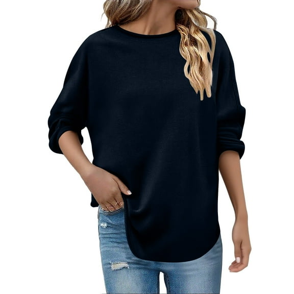 HUJlwoi Crewneck Sweatshirts Women Lightweight Solid Color Comfy Long Sleeve Pullover Tops Fall Fashion Clothes Winter Outfits