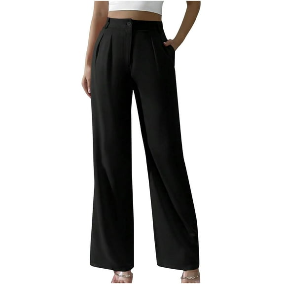 HUJlwoi Dress Pants Women High Waist Wide Leg Work Pants Business Office Elegant Slacks with Pockets Stretchy Trousers