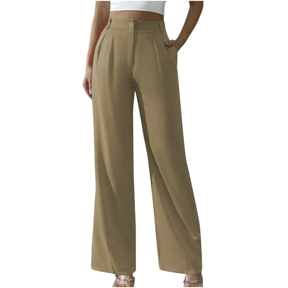 HUJlwoi Dress Pants Women High Waist Wide Leg Work Pants Business Office Elegant Slacks with Pockets Stretchy Trousers