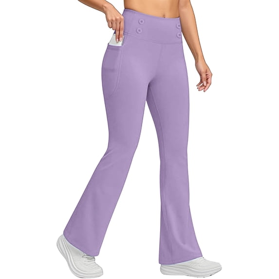 HUJlwoi Flare Yoga Pants for Women High Waist Warm Fleece Lined Bootcut Trousers Soft Comfy Workout Running Pockets Pants