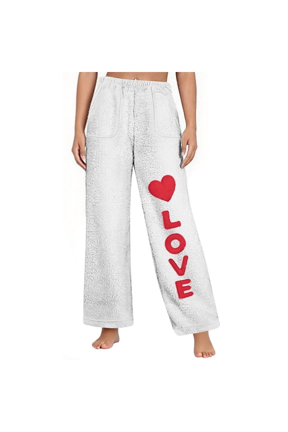 Fleece Pajama Pants Women Print Fuzzy Thermal Wide Leg Pj Bottoms Soft Cozy Sleepwear Shaggy Winter Pockets Trousers