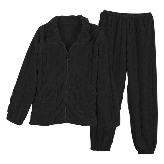 HUJlwoi Fleece Pj Sets for Woman Shaggy Thermal Top and Bottom Pajama Set Fuzzy Warm Winter Loungewear 2 Piece Outfits
