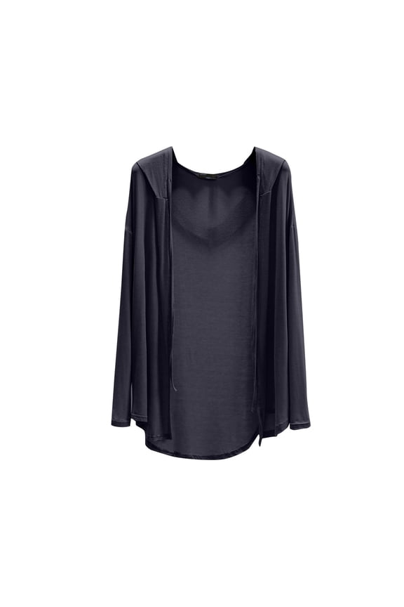 Fuzzy Pajama Cardigans for Women Open Front Breathable Hooded Tops Long Sleeve Drawstring Thin Coat Soft Cozy Outwear
