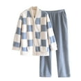thumbnail image 1 of HUJlwoi Fuzzy Pajama Sets Women Soft Thick Plaid Cardigans and Ribbed Pants 2 Piece Lounge Pj Sets Cozy Warm Button down Sleepwear for Winter, 1 of 7