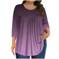 thumbnail image 1 of HUJlwoi Gradient Tops for Women Pleated Oversized Trendy Shirts 3/4 Sleeve Summer Spring Tees Loose Fit Casual Vacation Round Neck Clothes, 1 of 6